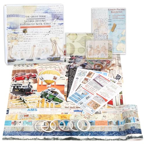 Lychii Scrapbook Zubehör Set, 343 Stück Bullet Journal Sticker Set mit A6 Notizbuch, Washi Tape, Sticker, Scrapbook Papier, für Kinder DIY, Geburtstagsgeschenk, Kindertag Geschenk (Weltreise-Thema) von Lychii