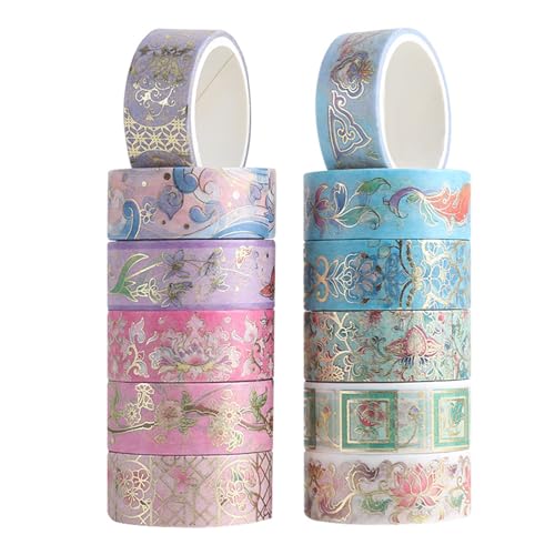 Lychii Washi Tape Set, 12 Rollen Gold Stamping Masking Tapes, Multi-Pattern Dekoratives Klebeband Kollektion für Kunst und Heimwerker, Verschönern Bullet Journals, Planer, Scrapbooking von Lychii