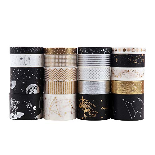 Lychii Washi Tape Set, 20 Rollen Gold Stamping Masking Tapes, Multi-Pattern Dekoratives Klebeband Kollektion für Kunst und Heimwerker, Verschönern Bullet Journals, Planer, Scrapbooking von Lychii