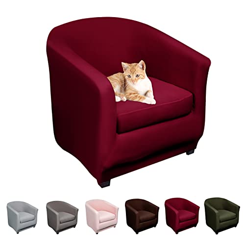 Lydevo Sesselhussen Clubsessel Stretch Sesselschoner Sesselbezug Tub Chair Cover Couchbezug Elastisch Anti-Rutsch Club Sesselüberwürfe Husse für Loungesessel,Rotwein von Lydevo