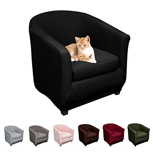 Lydevo Sesselhussen Clubsessel Stretch Sesselschoner Sesselbezug Tub Chair Cover Couchbezug Elastisch Anti-Rutsch Club Sesselüberwürfe Husse für Loungesessel,Schwarz von Lydevo