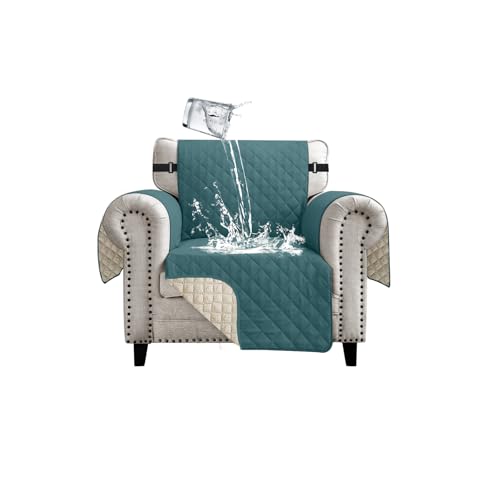 Lydevo Sofa Überzug 1 Sitzer wasserdichte rutschfest Sofabezug Mit Armlehnen Couchbezug Sofaüberwurf Kratzfest Reversible Gesteppte Schonbezug für Haustier Katzen Hunde,Grün von Lydevo