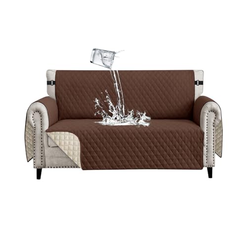 Lydevo Sofa Überzug 2 Sitzer wasserdichte rutschfest Sofabezug Mit Armlehnen Couchbezug Sofaüberwurf Kratzfest Reversible Gesteppte Schonbezug für Haustier Katzen Hunde,Dunkelbraun von Lydevo