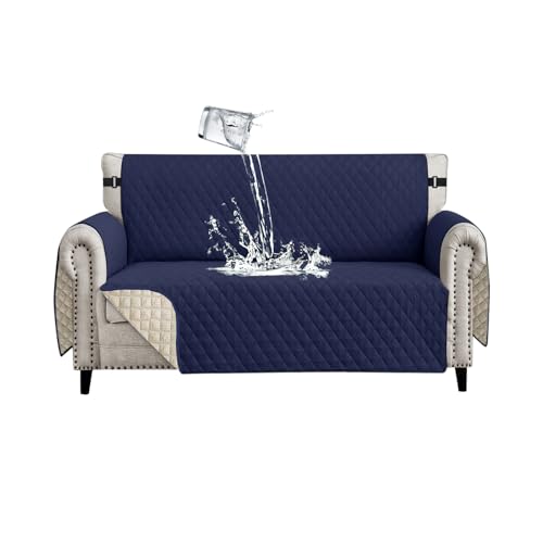 Lydevo Sofa Überzug 2 Sitzer wasserdichte rutschfest Sofabezug Mit Armlehnen Couchbezug Sofaüberwurf Kratzfest Reversible Gesteppte Schonbezug für Haustier Katzen Hunde,Marineblau von Lydevo