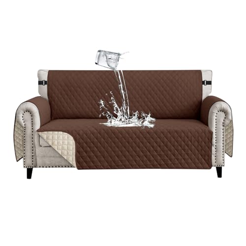Lydevo Sofa Überzug 3 Sitzer wasserdichte rutschfest Sofabezug Mit Armlehnen Couchbezug Sofaüberwurf Kratzfest Reversible Gesteppte Schonbezug für Haustier Katzen Hunde,Dunkelbraun von Lydevo
