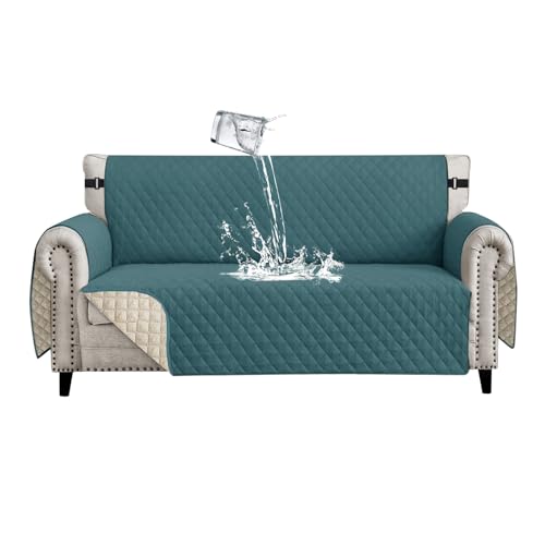 Lydevo Sofa Überzug 4 Sitzer wasserdichte rutschfest Sofabezug Mit Armlehnen Couchbezug Sofaüberwurf Kratzfest Reversible Gesteppte Schonbezug für Haustier Katzen Hunde,Grün von Lydevo
