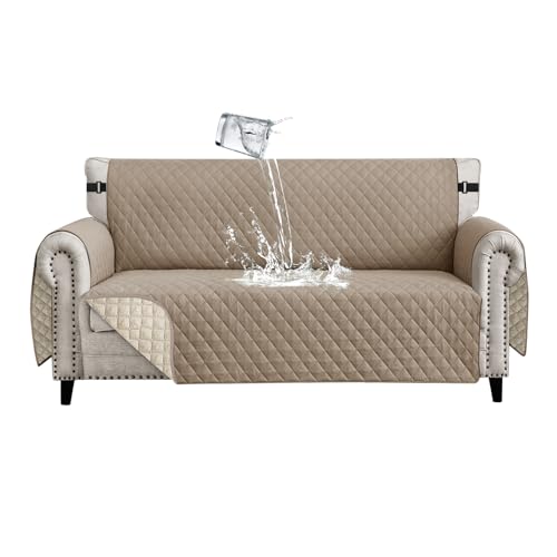 Lydevo Sofa Überzug 4 Sitzer wasserdichte rutschfest Sofabezug Mit Armlehnen Couchbezug Sofaüberwurf Kratzfest Reversible Gesteppte Schonbezug für Haustier Katzen Hunde,Khakifarbe von Lydevo