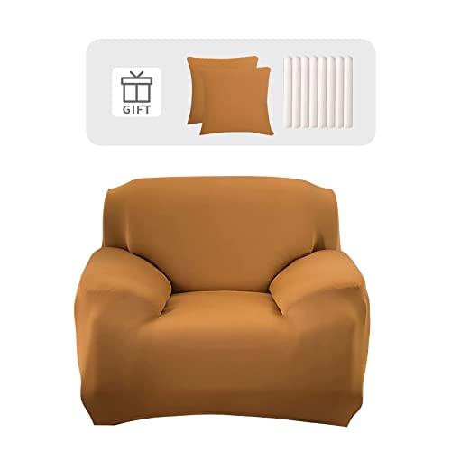 Lydevo Sofabezug 1 Sitzer Stretch Sofahusse Elastischer Sofabezug Spandex Sofa Überzug mit 2 Kissenbezug Anti-Rutsch Waschbar Sofa Protection Cover Schonbezug Couch,Kamel von Lydevo