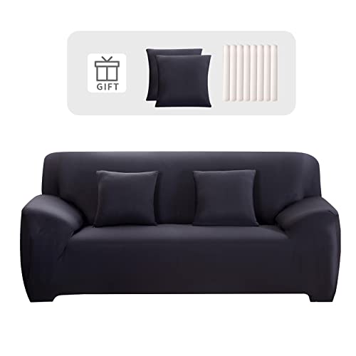 Lydevo Sofabezug 2 Sitzer Stretch Sofahusse Elastischer Sofabezug Spandex Sofa Überzug mit 2 Kissenbezug Anti-Rutsch Waschbar Sofa Protection Cover Schonbezug Couch,Dunkelgrau von Lydevo