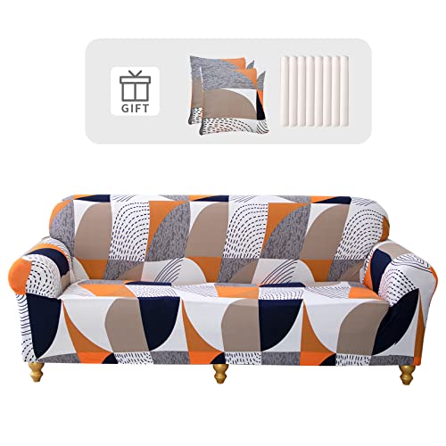 Lydevo Sofabezug 3 Sitzer Stretch Sofahusse Elastischer Sofabezug Spandex Sofa Überzug mit 2 Kissenbezug Anti-Rutsch Waschbar Sofa Protection Cover Schonbezug Couch,Geometrie von Lydevo