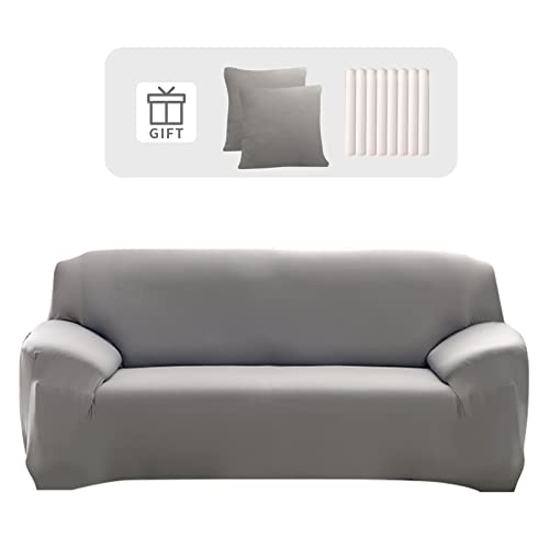 Lydevo Sofabezug 3 Sitzer Stretch Sofahusse Elastischer Sofabezug Spandex Sofa Überzug mit 2 Kissenbezug Anti-Rutsch Waschbar Sofa Protection Cover Schonbezug Couch,Grau von Lydevo