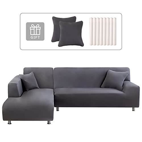 Lydevo Sofabezug Ecksofa L Form Sofa Überwürfe Stretch Sofabezug L Form Rechts oder Links mit Zwei Kissenbezügen Waschbar Universal-Couchbezug L Form Sofa Cover L Shape(1 Sitzer+2 Sitzer,Grau) von Lydevo