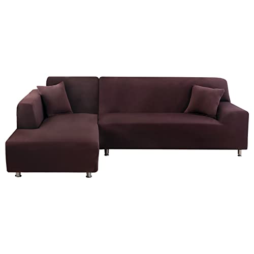 Lydevo Sofabezug Ecksofa L Form Sofa Überwürfe Stretch Sofabezug L Form Rechts oder Links mit Zwei Kissenbezügen Waschbar Universal-Couchbezug L Form Sofa Cover L Shape(1 Sitzer+2 Sitzer,Kaffee) von Lydevo