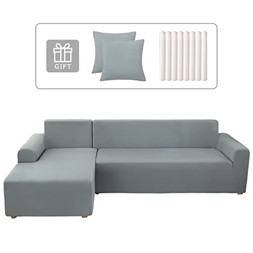 Lydevo Sofabezug Ecksofa L Form Sofa Überwürfe Stretch Sofabezug Rechts oder Links mit Zwei Kissenbezügen Waschbar Universal-Couchbezug Sofa Cover L Shape(2 Sitzer+3 Sitzer,Hellgrau) von Lydevo