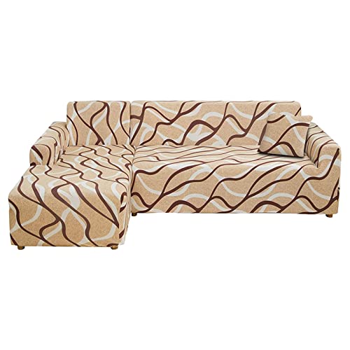 Lydevo Sofabezug Ecksofa L Form Sofa Überwürfe Stretch Sofabezug L Form Rechts oder Links mit Zwei Kissenbezügen Waschbar Universal-Couchbezug L Form Sofa Cover L Shape(3 Sitzer+3 Sitzer,Kaffeelinie) von Lydevo