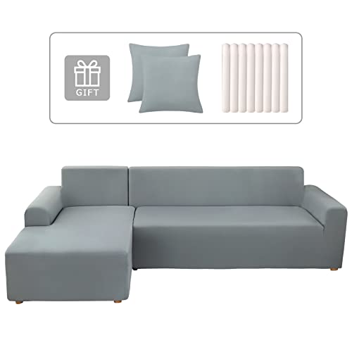Lydevo Sofabezug Ecksofa L Form Sofa Überwürfe Stretch Sofabezug L Form Rechts oder Links mit Zwei Kissenbezügen Waschbar Universal-Couchbezug L Form Sofa Cover L Shape(3 Sitzer+4 Sitzer,Hellgrau) von Lydevo