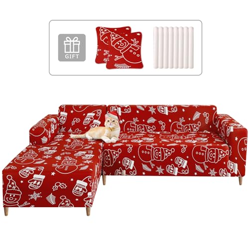 Lydevo Sofabezug Ecksofa L Form Weihnachten Sofa Überwürfe Stretch Sofabezug Rechts oder Links mit Zwei Kissenbezügen Waschbar Universal-Couchbezug Christmas Sofa Cover(2 Sitzer+3 Sitzer,Xmas Yeti) von Lydevo