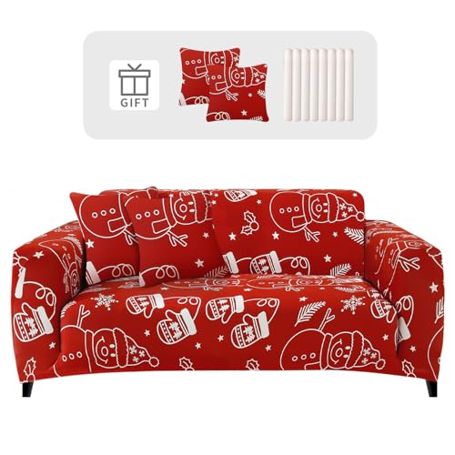 Lydevo Sofabezug Weihnachten 3 Sitzer Stretch Sofahusse Elastischer Sofabezug Weihnachtsmann Sofa Überzug mit 2 Kissenbezug Anti-Rutsch Xmas Sofa Protection Cover,Xmas Yeti von Lydevo