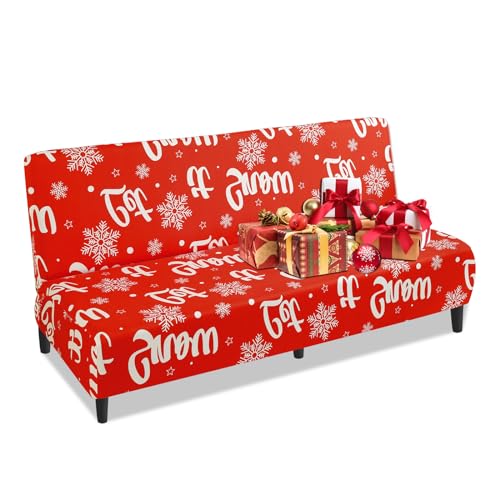 Lydevo Sofabezug Weihnachten ohne Armlehnen 3 Sitzer Sofabettüberzug Stretch Sofabettüberzug Sofabezug Armlos Clic Clac Elastisch Couchbezug Futon für Weihnachtstag Festliche Tage,Schneeflocken von Lydevo