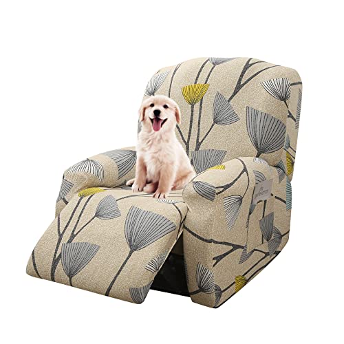 Lydevo Stretchhusse für Relaxsessel Stretch Sesselbezug Relaxsessel Sesselschoner für Relaxsessel 4-Teilig Set mit Seitentasche rutschfest Waschbar Recliner Cover,Beige Blatt von Lydevo