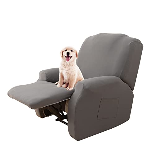 Lydevo Stretchhusse für Relaxsessel Stretch Sesselbezug Relaxsessel Sesselschoner für Relaxsessel 4-Teilig Set mit Seitentasche rutschfest Waschbar Recliner Cover,Grau von Lydevo