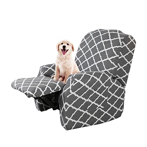 Lydevo Stretchhusse für Relaxsessel Stretch Sesselbezug Relaxsessel Sesselschoner für Relaxsessel 4-Teilig Set mit Seitentasche rutschfest Waschbar Recliner Cover,Graue Geometrie von Lydevo