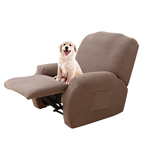 Lydevo Stretchhusse für Relaxsessel Stretch Sesselbezug Relaxsessel Sesselschoner für Relaxsessel 4-Teilig Set mit Seitentasche rutschfest Waschbar Recliner Cover,Jacquard#Kamel von Lydevo