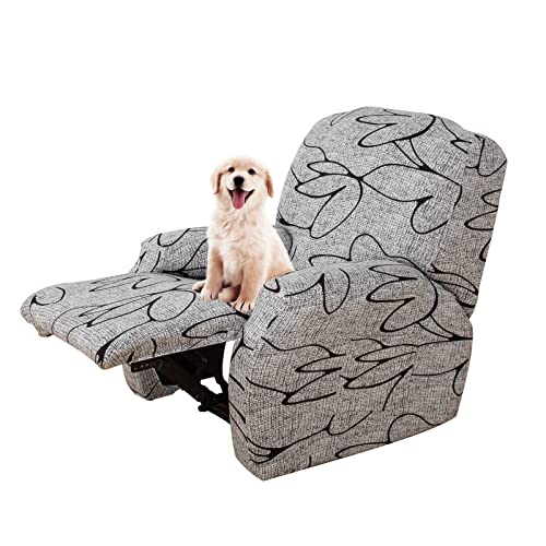 Lydevo Stretchhusse für Relaxsessel Stretch Sesselbezug Relaxsessel Sesselschoner für Relaxsessel 4-Teilig Set mit Seitentasche rutschfest Waschbar Recliner Cover,Schwarze Blume von Lydevo