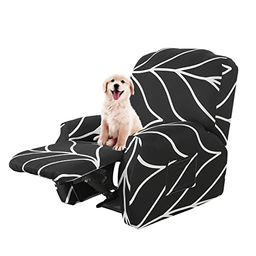 Lydevo Stretchhusse für Relaxsessel Stretch Sesselbezug Relaxsessel Sesselschoner für Relaxsessel 4-Teilig Set mit Seitentasche rutschfest Waschbar Recliner Cover,Schwarze Linie von Lydevo