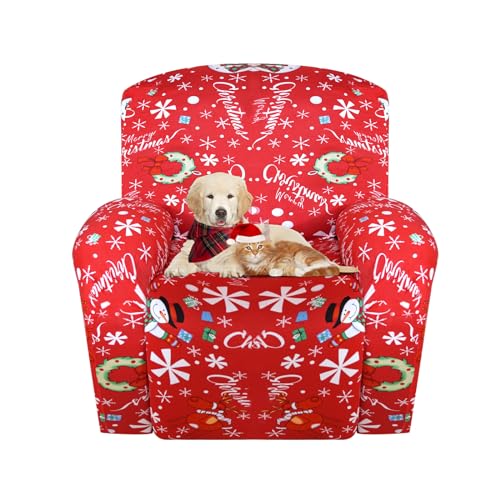 Lydevo Stretchhusse für Relaxsessel Weihnachten Stretch Sesselbezug Relaxsessel Sesselschoner für Relaxsessel 4-Teilig Set mit Seitentasche rutschfest Xmas Recliner Cover,Xmas Yeti von Lydevo