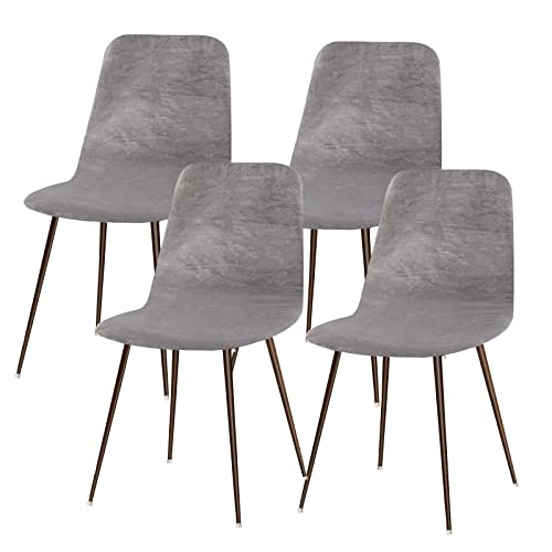 Lydevo Stuhlhussen 4er Esszimmer Strech Stuhlhussen für Esszimmerstühle Universal Waschbar Bezug Stuhlhussen Skandinavisch Stuhlüberzug für Küchenstühle Hotel Bankett,Samt#Silber Grau von Lydevo