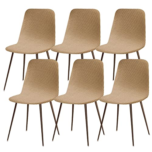 Lydevo Stuhlhussen 6er Esszimmer Strech Stuhlhussen für Esszimmerstühle Universal Waschbar Bezug Stuhlhussen Skandinavisch Stuhlüberzug für Küchenstühle Hotel Bankett,Jacquard#‎Kamel von Lydevo