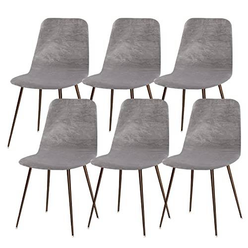 Lydevo Stuhlhussen 6er Esszimmer Strech Stuhlhussen für Esszimmerstühle Universal Waschbar Bezug Stuhlhussen Skandinavisch Stuhlüberzug für Küchenstühle Hotel Bankett,Samt#Silber Grau von Lydevo