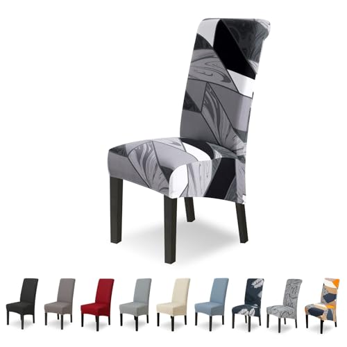 Lydevo Stuhlhussen XL 6er Set Stretch Stuhlhussen Schwingstühle XL für Esszimmerstühle Spandex Universal-Stuhlbezug Large Dining Chair Schonbezüge für Stuhl Esszimmer Bankett,Geometrisches Schwarz von Lydevo