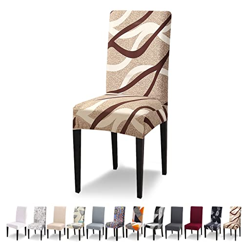 Lydevo Stuhlhussen 6er Set Stretch Moderne Stuhlhussen für Esszimmerstühle Stuhlhussen für Schwingstühle Universal Waschbarer Abnehmbarer Stuhlbezug für Esszimmer Hotel Bankett Küche,Braune Linie von Lydevo