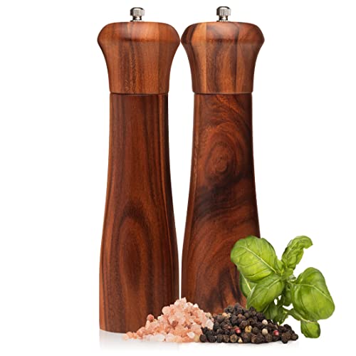 Salz- und Pfeffermühlen-Set aus Holz – Premium-Akazienholz mit verstellbarem Keramikmahlwerk – 20,3 cm nachfüllbare Salz- und Pfeffermühlen von Lydia Rioux