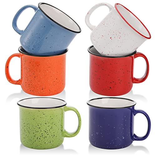 Lyellfe 6 Stück Keramik Kaffeebecher, 450ml Lagerfeuer Camping Becher, Gesprenkelte Tasse für Tee, Kaffee und heiße Schokolade, Lagerfeuer-Geschenkbecher für Camper-Liebhaber und Freunde, 6 Farben von Lyellfe