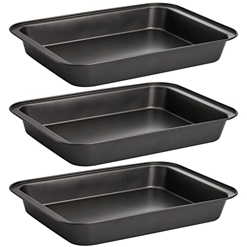 Lyellfe Rechteckige Backform, Antihaft-Kuchenform, 33 x 22,9 cm tief, Backblech, Keksblech, Kuchenform für Brownie, Lasagna, Auflaufform, Brot, BPA-frei, 3 Stück von Lyellfe