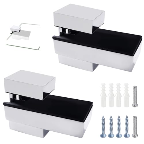 Lyeteung 2 Stücke 3-20 mm Verstellbare Glasregalhalterung, Zinklegierung Glas Regalhalterung, Glasklemme Wandhalterung Schwebende Regalhalterung, für Dicke Glas und Holz Regal, Poliert Silber von Lyeteung