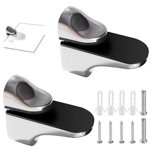 Lyeteung 2 Stücke 5-18 mm Verstellbare Glasregalhalterung, Zinklegierung Glas Regalhalterung, Glasklemme Wandhalterung Schwebende Regalhalterung, für Dicke Glas und Holz Regal, Poliert Silber von Lyeteung