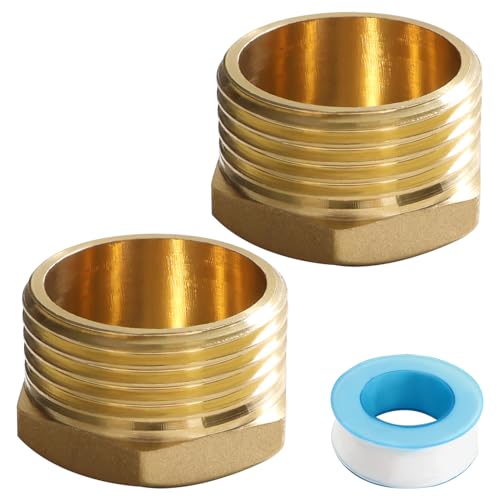 Lyeteung 2 Stücke G3/4 Messing Kappe Außengewinde, Messing Rohrkappe Endkappe, Gewindekappe Messing Schlauchkappen Sechskant, mit Rohmaterialband von Lyeteung