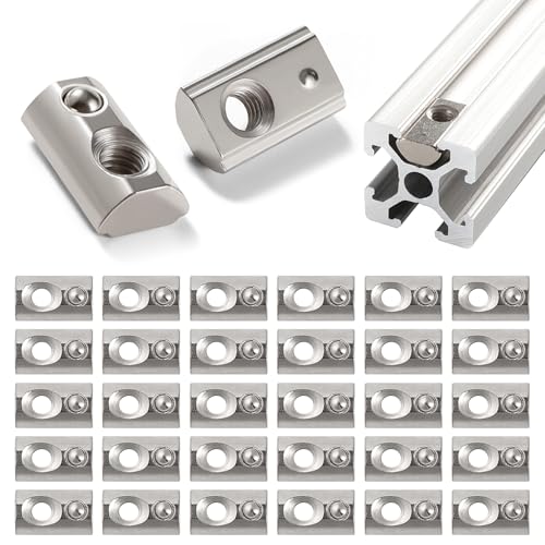 Lyeteung 30 Stücke 20 Serie M4 T-Federmuttern, Roll-In Feder T-Nuts, Halbrunde Rolle in Feder T-Nut, für Europäische Standard 20 Serie 6 mm T-Nut-Aluminium-Extrusionsprofil von Lyeteung
