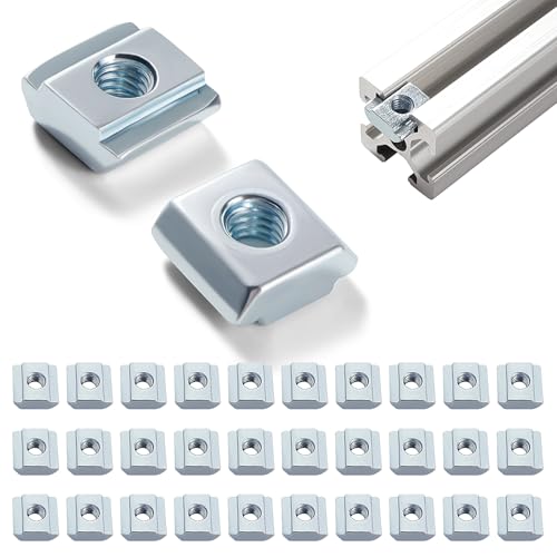 Lyeteung 30 Stücke 20 Serie M4 T-Nut-Mutter, T-Gleitmuttern, Hammer Mutter Block Vierkantmuttern, für Europäische Standard 20 Serie 6 mm T-Nut-Aluminium-Extrusionsprofil von Lyeteung