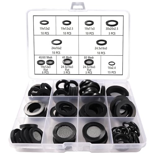 Lyeteung 80 Stücke 1/2 3/4 1 Zoll Wasserhahn Reparatur Unterlegscheibe und Mesh Gummi Unterlegscheiben Kit, Siebdichtung Dichtung O Ring, für Dusch Brausekopf Wasserhähne Schläuche von Lyeteung