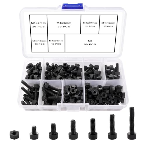 Lyeteung 90 Sets 6 Größen M4 Nylon Hexagon Sockel Schrauben Muttern Kit, Nylon-Innensechskantschrauben, Kunststoff Sechskant Mutter, für Befestigungselemente, Schwarz Lyeteung 90 Sets 6 Größen M4 Nylon Hexagon Sockel Schrauben Muttern Kit, Nylon-Innensechskantschrauben, Kunststoff Sechskant Mutter, für Befestigungselemente, Schwarz von Lyeteung