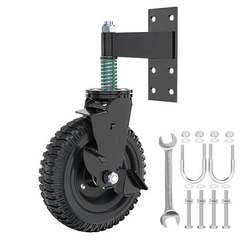 Lygoeege Zaun Tor Rad 20CM für Metallrohr Tor Maximale Einzellast 275KG 360 Grad drehende Feder stoßdämpfende Heavy Duty Castors mit Schrauben und Schraubenschlüssel von Lygoeege