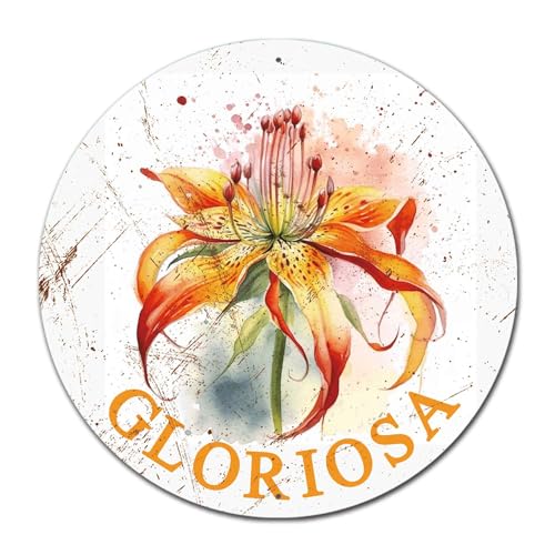 Lygond Metallschild Blechschild Retro rund Garten Blume Gloriosa minimalistische Wandkunst für Haustiere 30,5 x 30,5 cm von Lygond