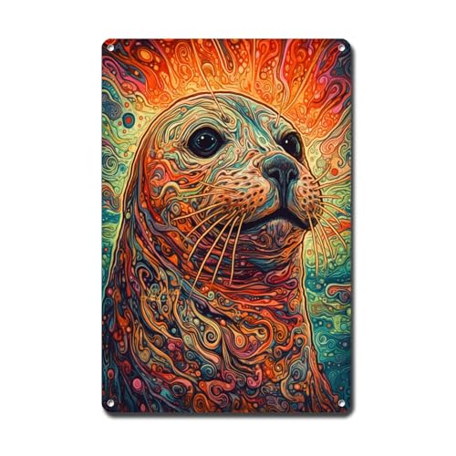Lygond Metallschild Blechschild Vintage Wandkunst Hafensiegel Kopf psychedelische Kunst Vintage Metallschild für Club 15,2 x 20,3 cm von Lygond