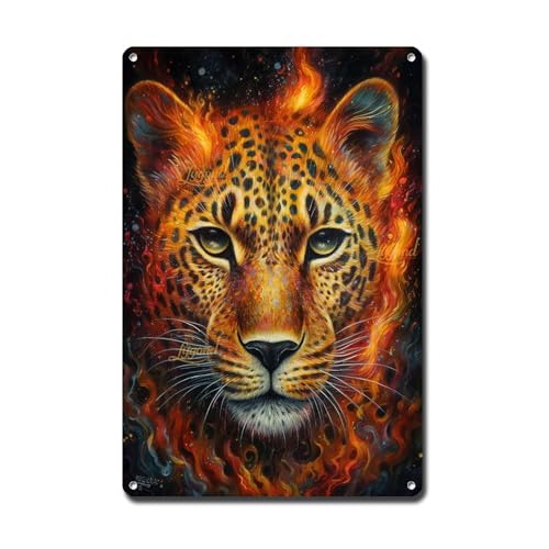 Lygond Metallschild Blechschild Vintage Wandkunst Leopard psychedelische Kunst inspirierende Wandkunst für Hof, 15,2 x 20,3 cm von Lygond