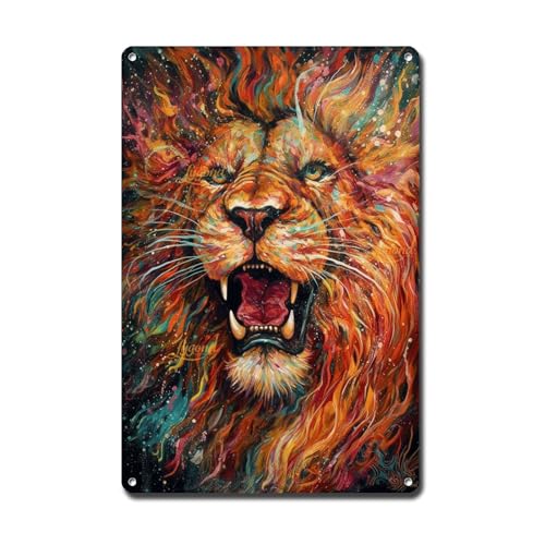 Lygond Metallschild Blechschild Vintage Wandkunst Löwin Kopf psychedelische Kunst Gartenschild für Hof, 15,2 x 20,3 cm von Lygond